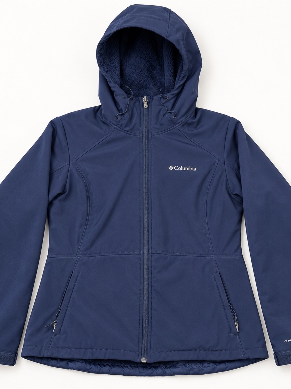 Columbia Omni-Wind Softshell Jacket Navy Fleece Lined Hooded Full Zip womens
